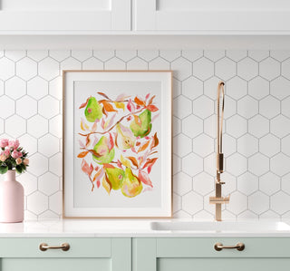 "Golden Pear Harvest" Art Print. Fruit Painting for Dining Room/ Kitchen from Jean Choe Art & Design - Giclée
