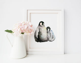 "Good Friends" Baby Emperor Penguins Art Print from Jean Choe Art & Design - Watercolor