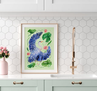 Great Blue Heron Art Print – Watercolor Wetland Bird Wall Decor from Jean Choe Art & Design - Giclée