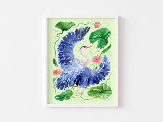 Great Blue Heron Art Print – Watercolor Wetland Bird Wall Decor from Jean Choe Art & Design - Giclée