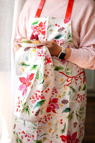 Holiday Poinsettia Cotton Tea Towel from Jean Choe Art & Design - Kitchen & Tea Towels