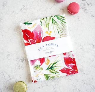 Holiday Poinsettia Cotton Tea Towel from Jean Choe Art & Design - Kitchen & Tea Towels