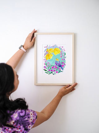 "Hopeful Finch" Art Print: Botanical Bird Illustration from Jean Choe Art & Design - Giclée