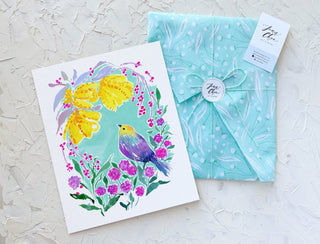 "Hopeful Finch" Art Print: Botanical Bird Illustration from Jean Choe Art & Design - Giclée