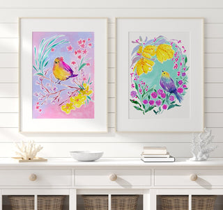 "Hopeful Finch" Art Print: Botanical Bird Illustration from Jean Choe Art & Design - Giclée
