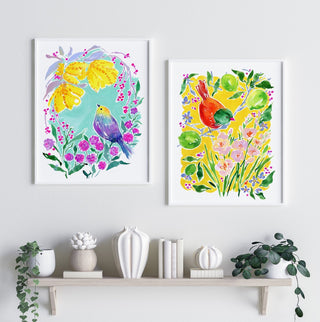 "Hopeful Finch" Art Print: Botanical Bird Illustration from Jean Choe Art & Design - Giclée