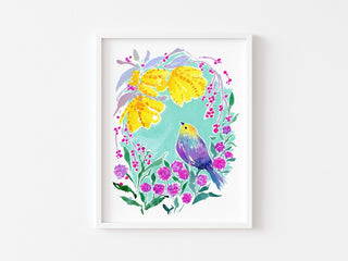"Hopeful Finch" Art Print: Botanical Bird Illustration from Jean Choe Art & Design - Giclée