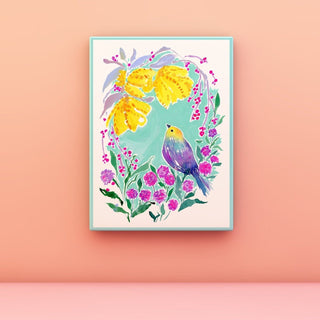 "Hopeful Finch" Art Print: Botanical Bird Illustration from Jean Choe Art & Design - Giclée