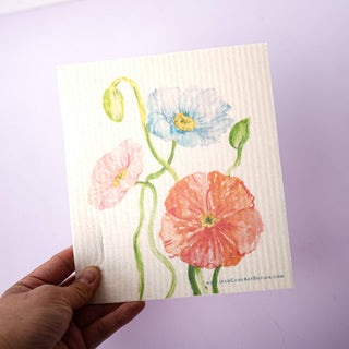 Icelandic Poppy Swedish Dishcloth: Eco - Friendly Kitchen Cloth from Jean Choe Art & Design - Reusable Paper Towels