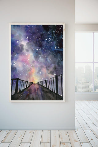 "Into the Night II" Watercolor Galaxy Bridge Print from Jean Choe Art & Design - Giclée