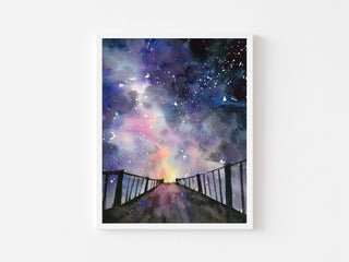 "Into the Night II" Watercolor Galaxy Bridge Print from Jean Choe Art & Design - Giclée