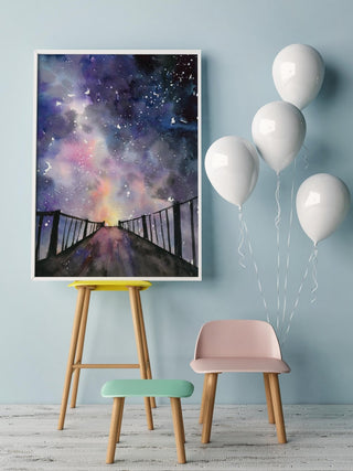 "Into the Night II" Watercolor Galaxy Bridge Print from Jean Choe Art & Design - Giclée