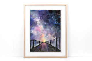 "Into the Night II" Watercolor Galaxy Bridge Print from Jean Choe Art & Design - Giclée