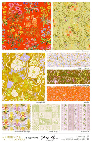 Floral pattern design collection of colorful watercolor repeat patterns inspired by wildflowers 