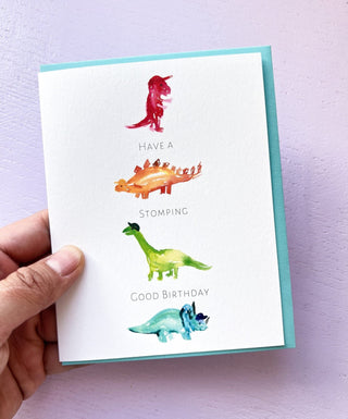 Kids Dinosaur Birthday Card: Dino Hats from Jean Choe Art & Design - Birthday Cards