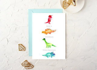 Kids Dinosaur Birthday Card: Dino Hats from Jean Choe Art & Design - Birthday Cards