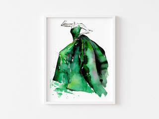 "Lady in Emerald Dress" Art Print: Watercolor Fashion Illustration from Jean Choe Art & Design - Watercolor