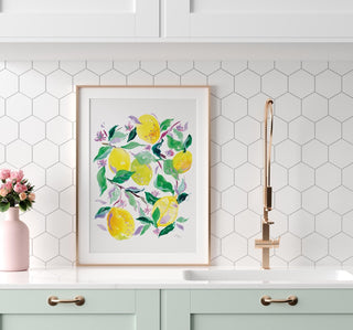 "Lush Lemon Grove" Art Print: Vibrant Citrus Giclée for Kitchen Decor from Jean Choe Art & Design - Giclée