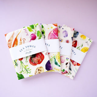 Market to Table Tea Towel Set of 4: Fruits, Vegetables, Sweets & Seafood from Jean Choe Art & Design - Kitchen & Tea Towels