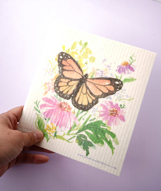 Monarch Butterfly Swedish Dishcloth: Eco - Friendly Kitchen Cloth from Jean Choe Art & Design - Reusable Paper Towels