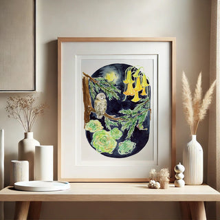 Moonlit Owl – Owl & Moon Watercolor Art Print from Jean Choe Art & Design - Giclée