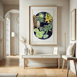 Moonlit Owl – Owl & Moon Watercolor Art Print from Jean Choe Art & Design - Giclée