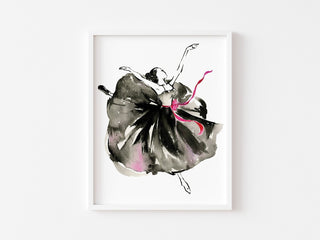 "Movement in Black and Pink": Watercolor Ballerina Art Print from Jean Choe Art & Design - Giclée