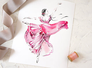 "Movement in Pink": Elegant Ballerina Art Print from Jean Choe Art & Design - Giclée