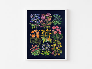 "Nine Flowers" Art Print in Dark Blue: Botanical Wall Art from Jean Choe Art & Design - Giclée