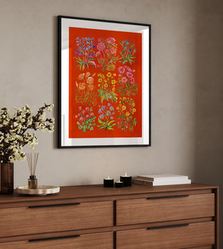 "Nine Flowers" Art Print in Red: Wildflower Wall Art from Jean Choe Art & Design - Giclée
