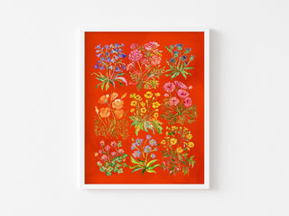 "Nine Flowers" Art Print in Red: Wildflower Wall Art from Jean Choe Art & Design - Giclée