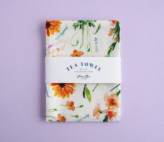 Orange Botanical Tea Towel: Bright Cotton Kitchen Towel for Everyday Use from Jean Choe Art & Design - Kitchen & Tea Towels