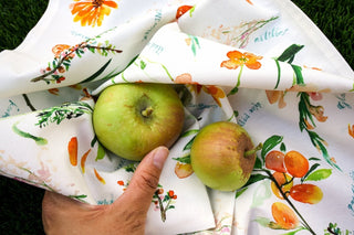 Orange Botanical Tea Towel: Bright Cotton Kitchen Towel for Everyday Use from Jean Choe Art & Design - Kitchen & Tea Towels