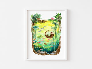 Otter Peaceful Watercolor Art Print – Playful Wildlife Wall Art from Jean Choe Art & Design - Giclée