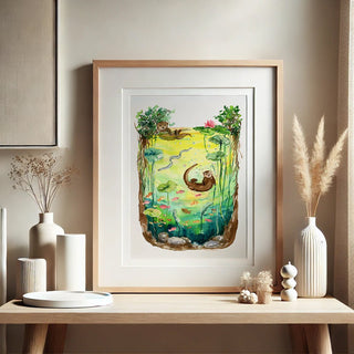 Otter Peaceful Watercolor Art Print – Playful Wildlife Wall Art from Jean Choe Art & Design - Giclée
