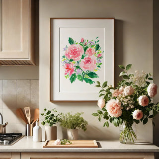 Pink Rose Bouquet Watercolor Art Print – Romantic Floral Wall Decor from Jean Choe Art & Design - Giclée