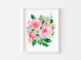 Pink Rose Bouquet Watercolor Art Print – Romantic Floral Wall Decor from Jean Choe Art & Design - Giclée