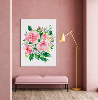 Pink Rose Bouquet Watercolor Art Print – Romantic Floral Wall Decor from Jean Choe Art & Design - Giclée