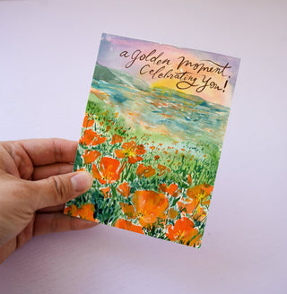 Poppy Golden Celebration Card - For Congratulations, Graudation or Just Because from Jean Choe Art & Design - Other Baby