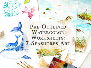 Pre - Outlined Watercolor Sheets – 7 Seashores & Ocean Coloring Pages from Jean Choe Art & Design - Coloring Books