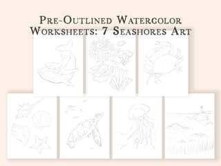 Pre - Outlined Watercolor Sheets – 7 Seashores & Ocean Coloring Pages from Jean Choe Art & Design - Coloring Books