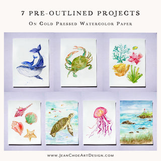 Pre - Outlined Watercolor Sheets – 7 Seashores & Ocean Coloring Pages from Jean Choe Art & Design - Coloring Books