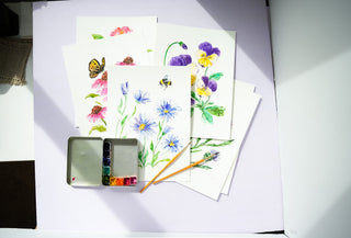 Pre-Outlined Wildflower Watercolor Practice Pages, including 7 Wildflower Designs on 300gsm Paper from Jean Choe Art & Design