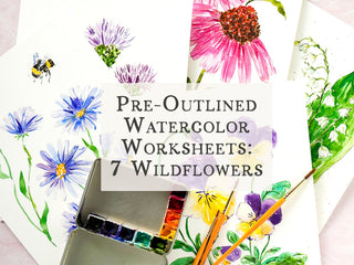 Pre-Outlined Wildflower Watercolor Practice Pages, including 7 Wildflower Designs on 300gsm Paper from Jean Choe Art & Design