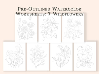 Pre - Outlined Wildflower Watercolor Practice Pages – Set of 7 Wildflower Designs on 300gsm Paper from Jean Choe Art & Design - Coloring Books