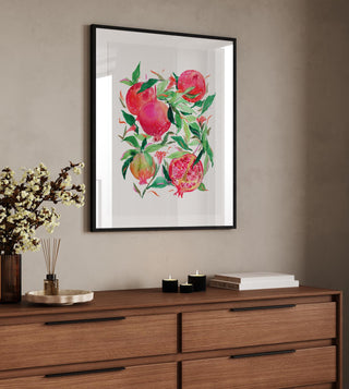 "Ruby Red Pomegranates" Art Print. Fruit Art for Kitchen/ Dining Room from Jean Choe Art & Design - Giclée