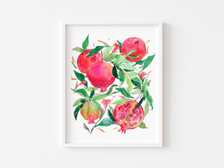 "Ruby Red Pomegranates" Art Print. Fruit Art for Kitchen/ Dining Room from Jean Choe Art & Design - Giclée