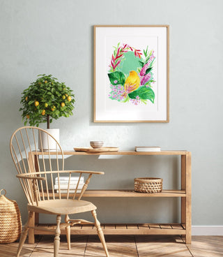 "Saffron Finch" Art Print: Tropical Botanicals from Jean Choe Art & Design - Giclée