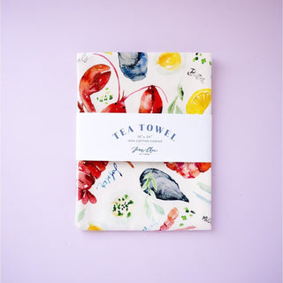 Seafood Table Tea Towel: Nautical Cotton Kitchen Towel from Jean Choe Art & Design - Kitchen & Tea Towels