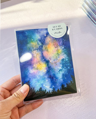 Set of 6 Watercolor Night Sky Greeting Cards from Jean Choe Art & Design - Blank Cards